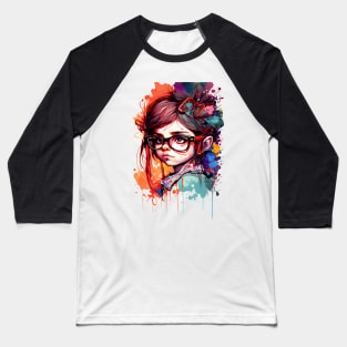 Cartoon Little Girl with Gelasses color Baseball T-Shirt